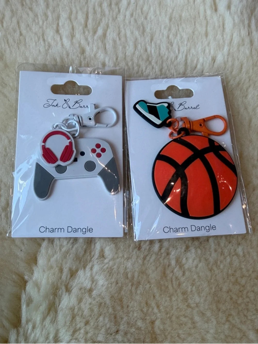 Ink & Barrel Kids Backpack Charm or Keychain Gamer & Basketball Charm Set